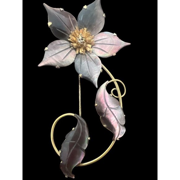 VTG Stunning Ocean Treasures Brooch Mother Of Pearl Flower SIGNED Distinctive - Picture 3 of 11